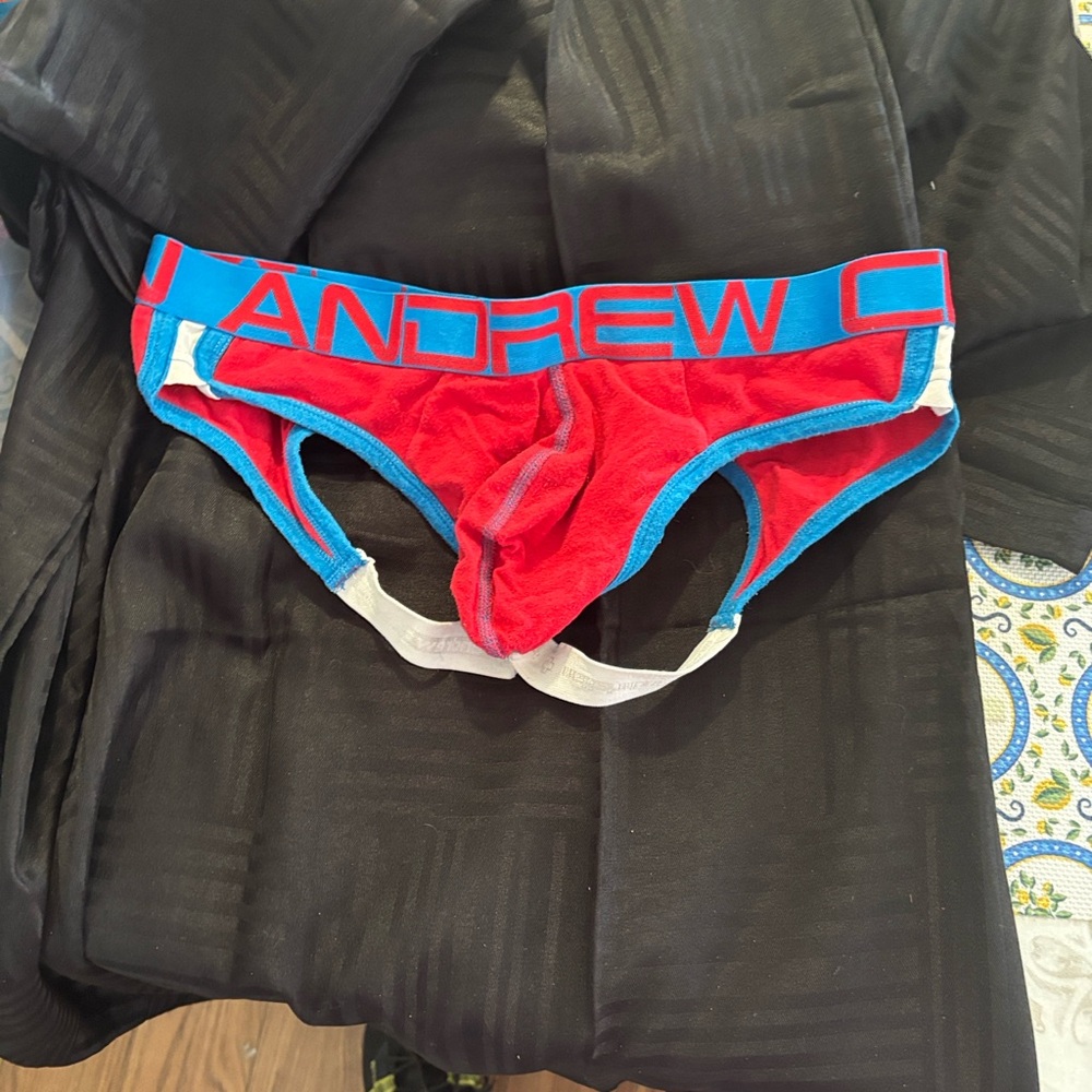 Andrew Christian Vibrant Red Briefs with Blue Accents